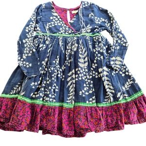 Pink Chicken Girls Blue Floral Print Long Sleeve Dress Size 7Y